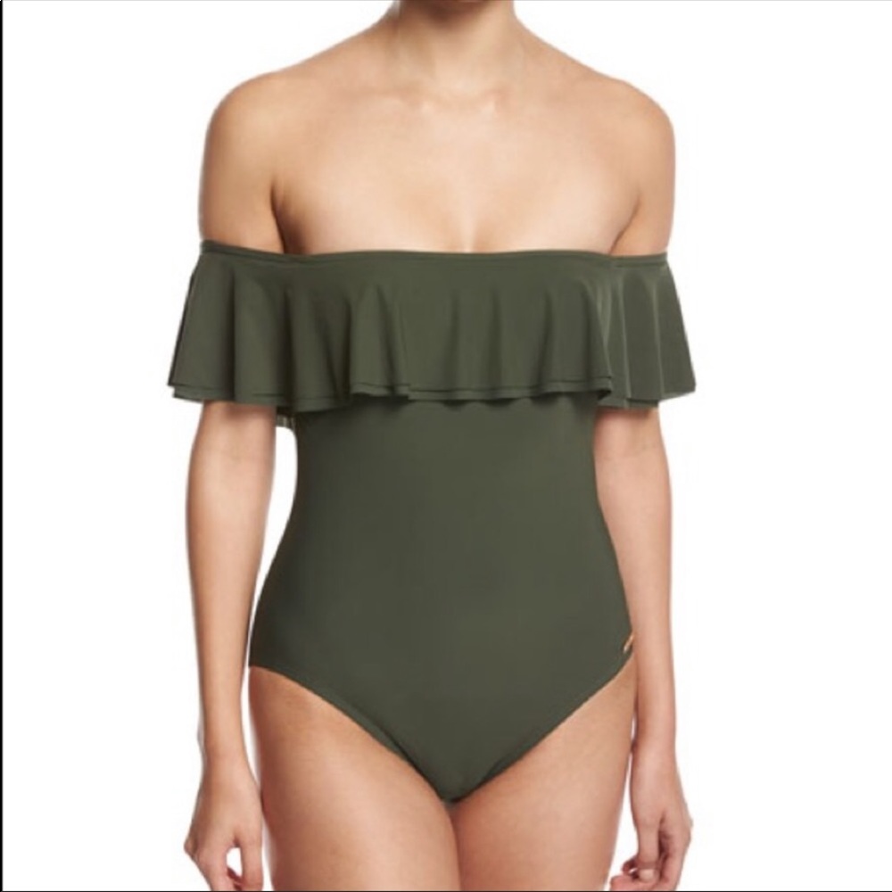 Michael Kors olive green off the shoulder 1 piece